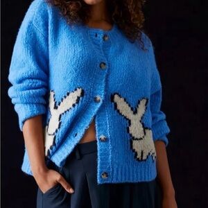 Anthropologie Blue Cardigan with Rabbit Design